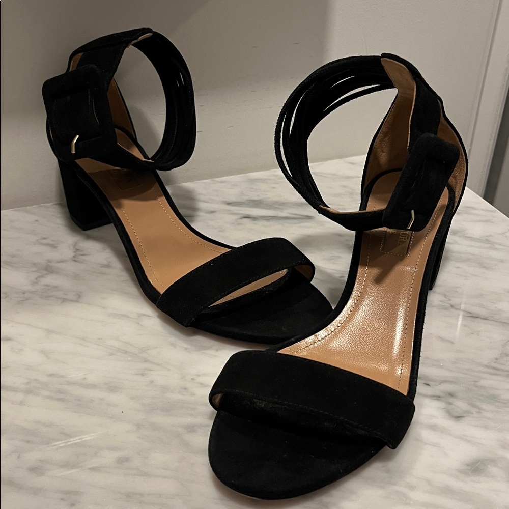 Aquazzura Black and Tan Heels